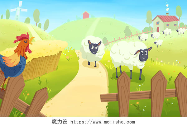 农场里的动物扁平农场动物放羊JPG素材农场插画